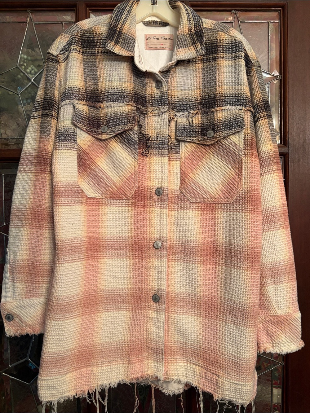 We The Free Plaid Jacket in Cream, Pink & Navy